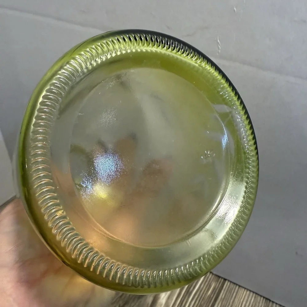Green Glass Vase With Leaf Etching‎ Stunning